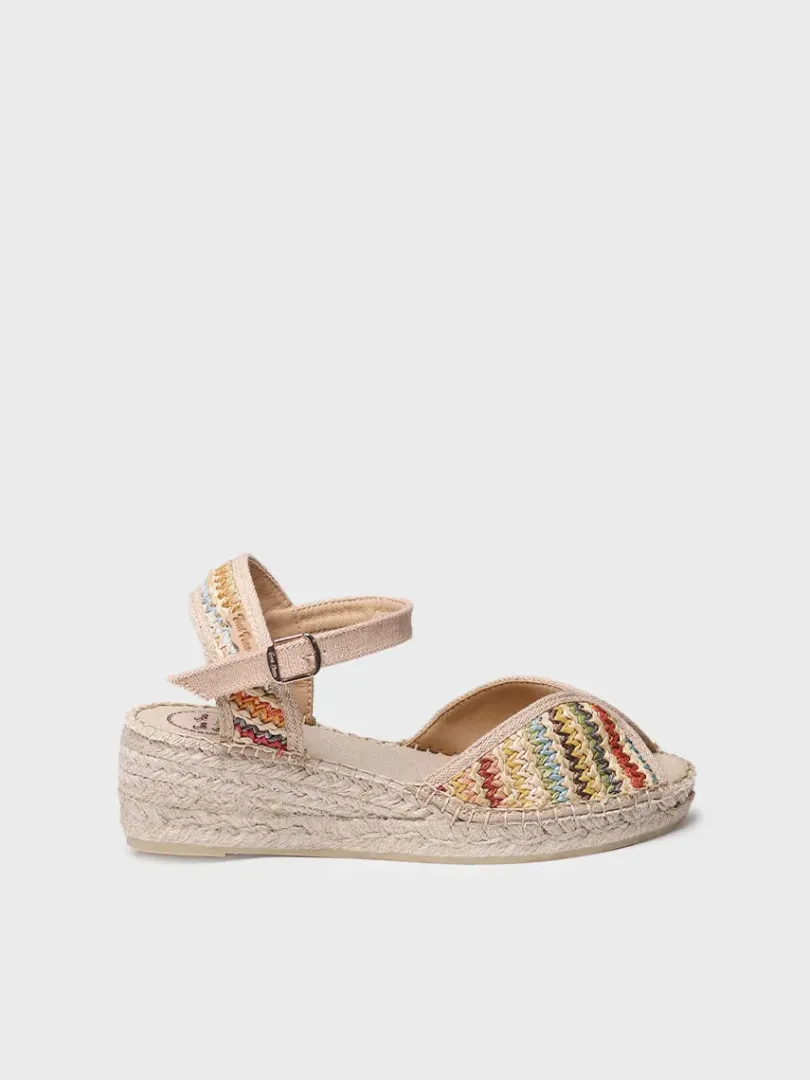 Toni Pons Cuñas Medias | Abiertas | BELLA-MA - Alpargata de mujer con cuña media en rafia multicolor | BELLA-MA