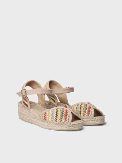 Toni Pons Cuñas Medias | Abiertas | BELLA-MA - Alpargata de mujer con cuña media en rafia multicolor | BELLA-MA