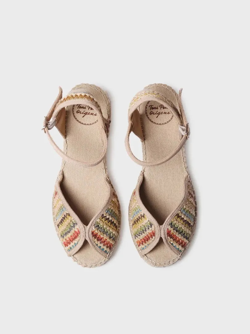 Toni Pons Cuñas Medias | Abiertas | BELLA-MA - Alpargata de mujer con cuña media en rafia multicolor | BELLA-MA