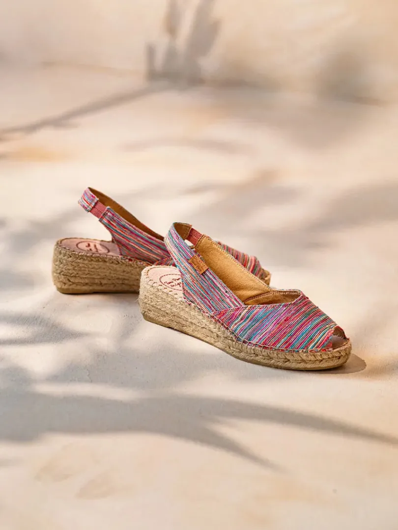 Toni Pons Cuñas Medias | Abiertas | BERI-RG - Alpargata peep toe de mujer con cuña y tejido rayado | BERI-RG