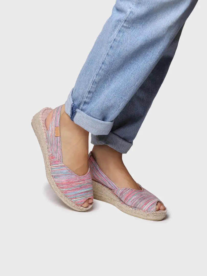 Toni Pons Cuñas Medias | Abiertas | BERI-RG - Alpargata peep toe de mujer con cuña y tejido rayado | BERI-RG
