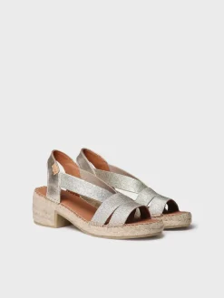 Toni Pons Cuñas Medias | Abiertas | DAMA - Alpargata de mujer con tacón ancho y elásticos metalizados | DAMA