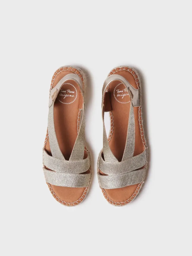 Toni Pons Cuñas Medias | Abiertas | DAMA - Alpargata de mujer con tacón ancho y elásticos metalizados | DAMA