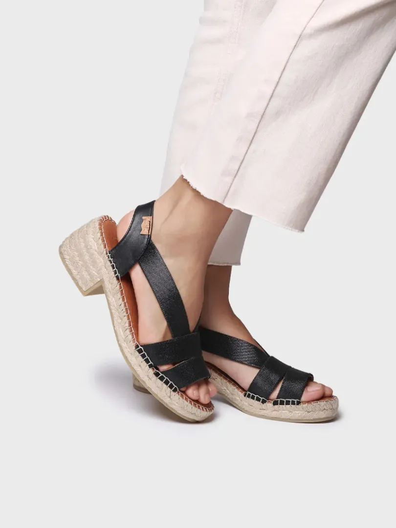 Toni Pons Cuñas Medias | Abiertas | DAMA - Alpargata de mujer con tacón ancho y elásticos metalizados | DAMA