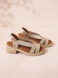 Toni Pons Cuñas Medias | Abiertas | DAMA - Alpargata de mujer con tacón ancho y elásticos metalizados | DAMA