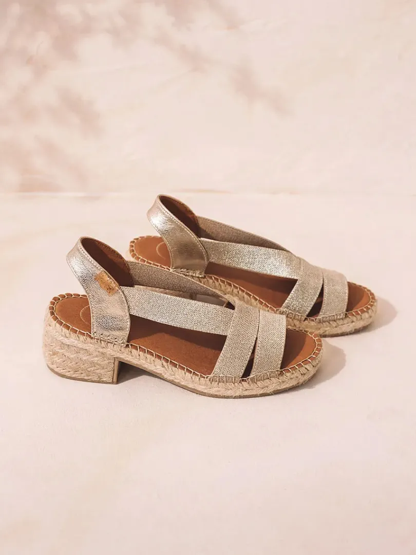 Toni Pons Cuñas Medias | Abiertas | DAMA - Alpargata de mujer con tacón ancho y elásticos metalizados | DAMA