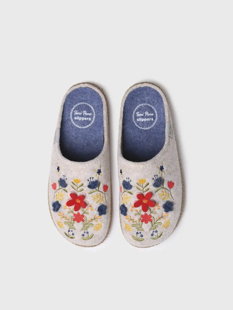 Toni Pons Slippers | DELI-EF - Slippers para mujer en fieltro con flores | DELI-EF