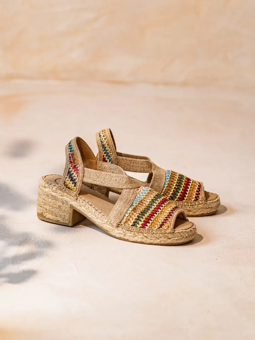 Toni Pons Cuñas Medias | Abiertas | DELMI-MA - Alpargata de mujer en rafia multicolor con tacón ancho | DELMI-MA