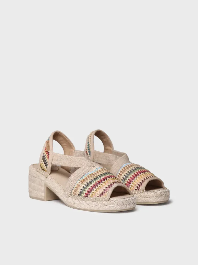 Toni Pons Cuñas Medias | Abiertas | DELMI-MA - Alpargata de mujer en rafia multicolor con tacón ancho | DELMI-MA