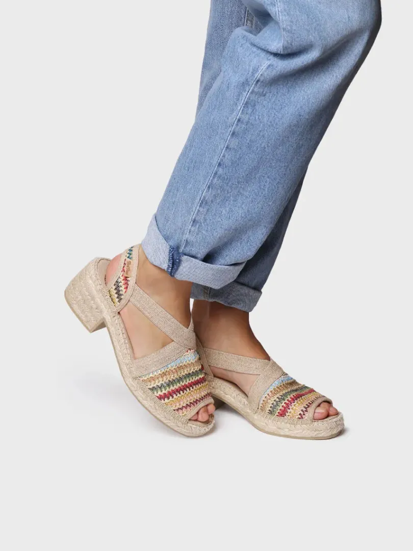 Toni Pons Cuñas Medias | Abiertas | DELMI-MA - Alpargata de mujer en rafia multicolor con tacón ancho | DELMI-MA
