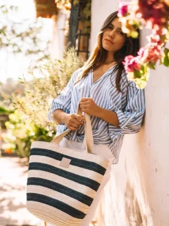 Toni Pons Bolsos | DESI - Bolso grande de mujer en rafia con rayas marineras | DESI