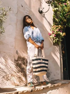 Toni Pons Bolsos | DESI - Bolso grande de mujer en rafia con rayas marineras | DESI