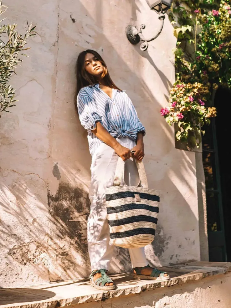 Toni Pons Bolsos | DESI - Bolso grande de mujer en rafia con rayas marineras | DESI