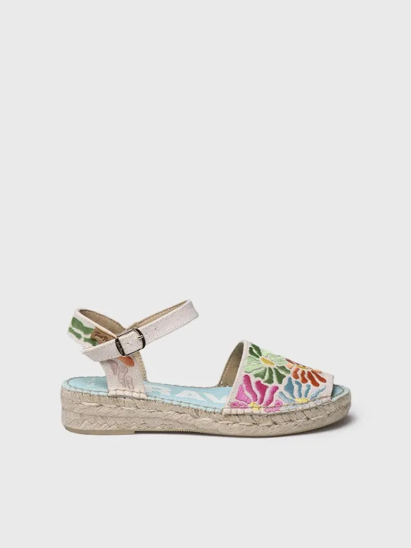 Toni Pons Abiertas | Cuñas Bajas | GARBET - Sandalia plana de mujer con bordado multicolor | GARBET