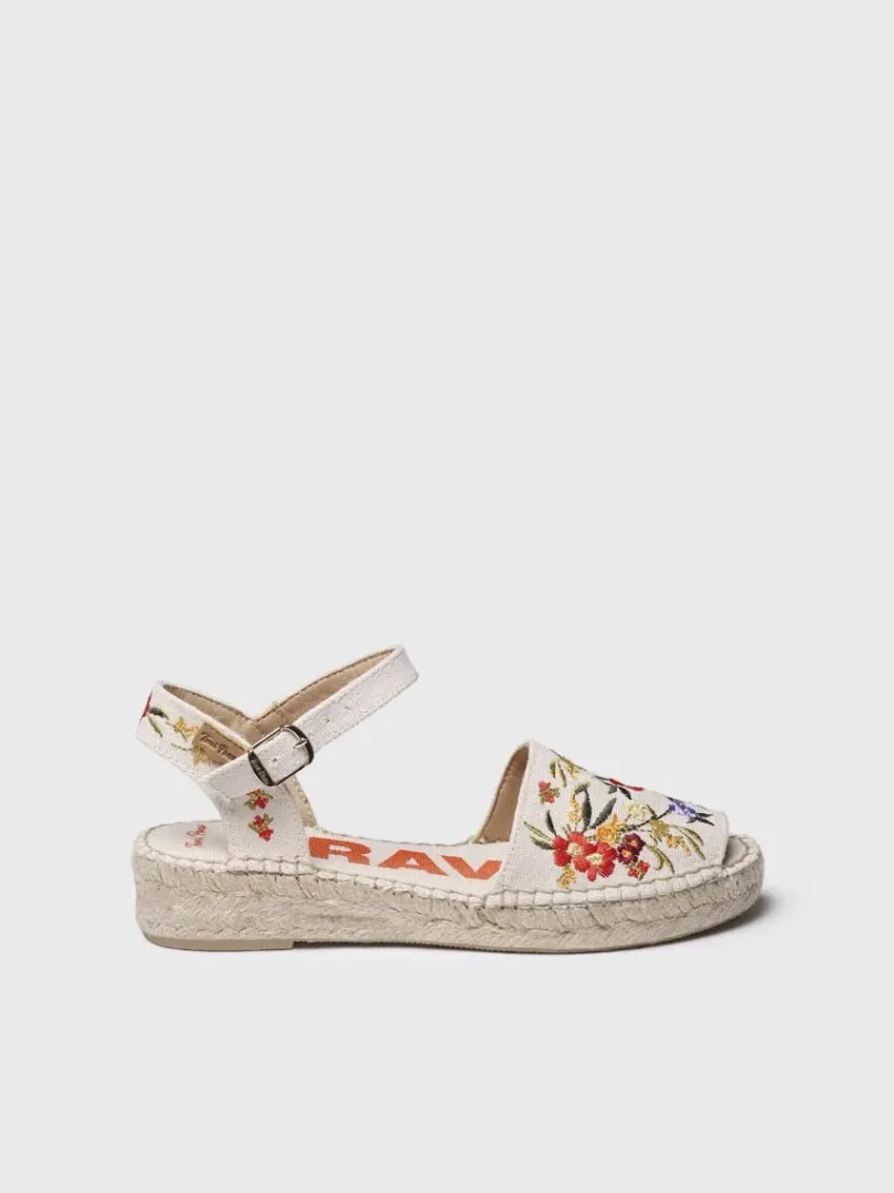 Toni Pons Abiertas | Cuñas Bajas | GARBET - Sandalia plana de mujer con bordado multicolor | GARBET