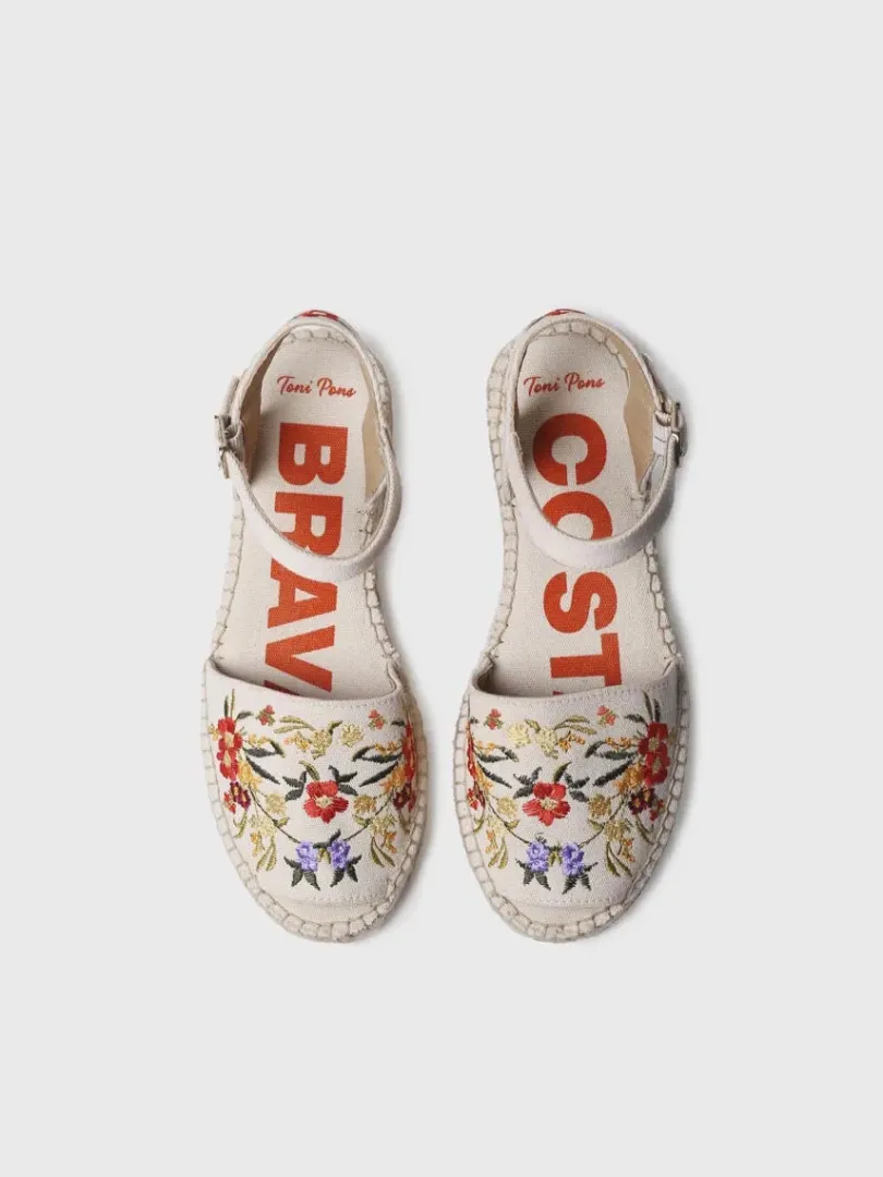 Toni Pons Abiertas | Cuñas Bajas | GARBET - Sandalia plana de mujer con bordado multicolor | GARBET