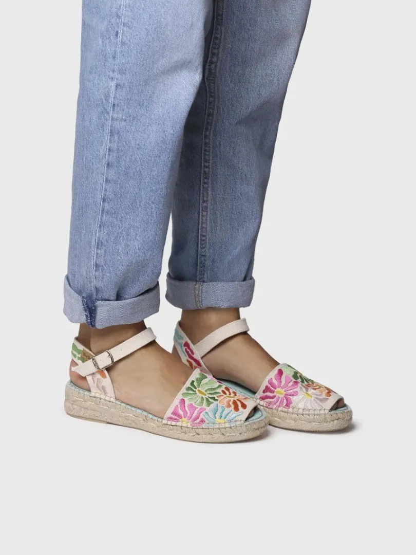 Toni Pons Abiertas | Cuñas Bajas | GARBET - Sandalia plana de mujer con bordado multicolor | GARBET