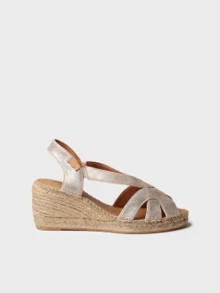 Toni Pons Cuñas Medias | Abiertas | LUCIA-AS - Alpargata de mujer en piel metalizada con cuña y elásticos | LUCIA-AS