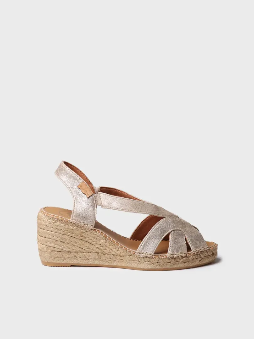 Toni Pons Cuñas Medias | Abiertas | LUCIA-AS - Alpargata de mujer en piel metalizada con cuña y elásticos | LUCIA-AS