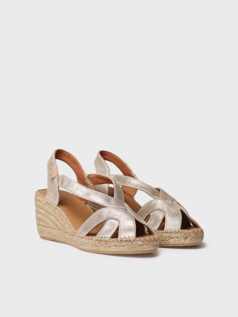 Toni Pons Cuñas Medias | Abiertas | LUCIA-AS - Alpargata de mujer en piel metalizada con cuña y elásticos | LUCIA-AS