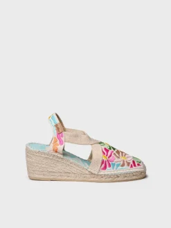 Toni Pons Cuñas Medias | Cerradas | MONTJOI - Alpargata de cuña de mujer con bordados multicolor | MONTJOI