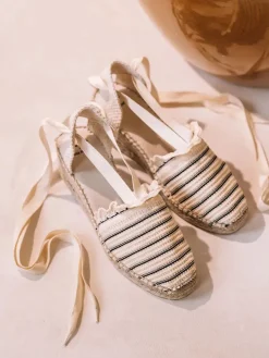 Toni Pons Cuñas Medias | NOISETTE - Alpargata de punto a rayas con cintas para mujer | NOISETTE