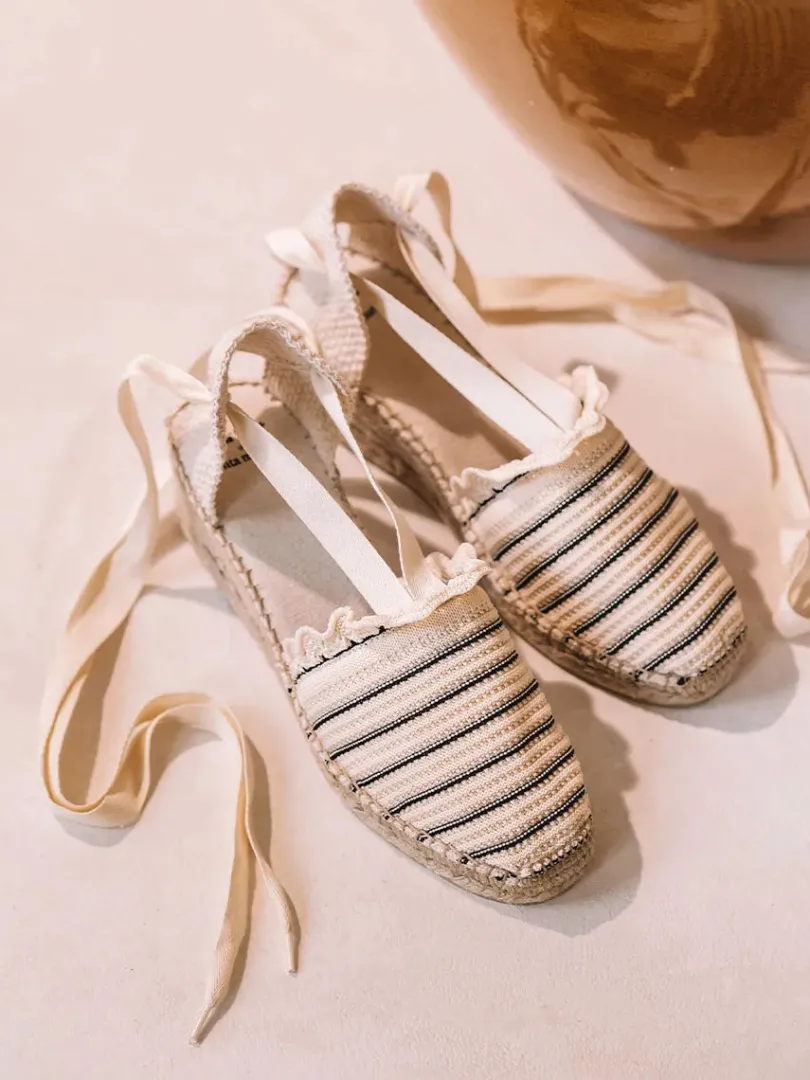 Toni Pons Cuñas Medias | NOISETTE - Alpargata de punto a rayas con cintas para mujer | NOISETTE