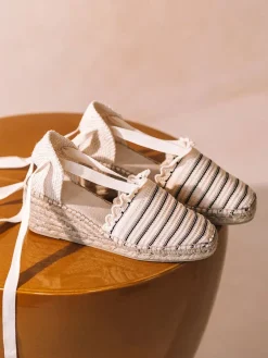 Toni Pons Cuñas Medias | NOISETTE - Alpargata de punto a rayas con cintas para mujer | NOISETTE