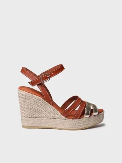 Toni Pons Cuñas Altas | Plataformas | OCTAVIA - Alpargata abierta de mujer en cuero y color platino con cuña | OCTAVIA