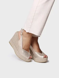 Toni Pons Cuñas Altas | Plataformas | OPRAH - Alpargata peep toe alta de mujer en piel con cuña | OPRAH